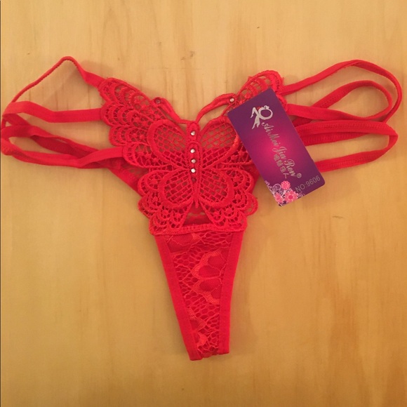 Sexy red panties, butterfly design, sequin accents - Picture 2 of 6